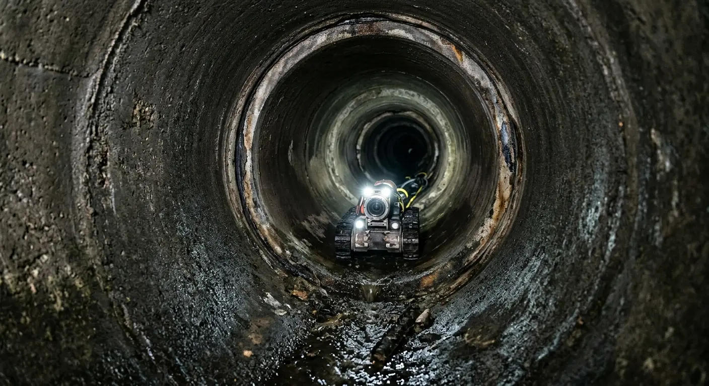 Robotic sewer camera inspecting pipe interior for Drain Snake Service in Nutley